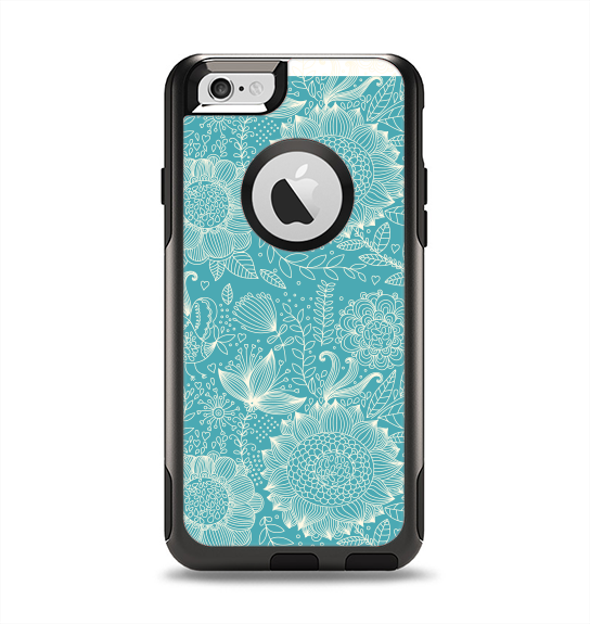 The Intricate Teal Floral Pattern Apple iPhone 6 Otterbox Commuter Case Skin Set