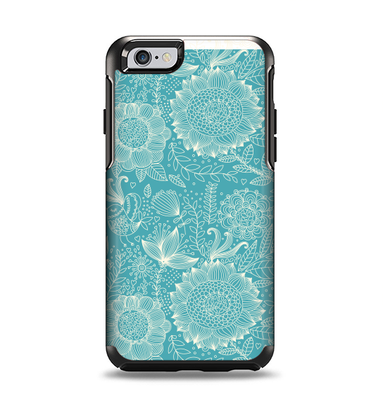 The Intricate Teal Floral Pattern Apple iPhone 6 Otterbox Symmetry Case Skin Set