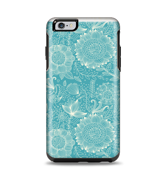 The Intricate Teal Floral Pattern Apple iPhone 6 Plus Otterbox Symmetry Case Skin Set