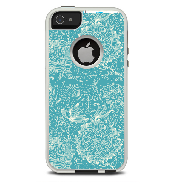The Intricate Teal Floral Pattern Skin For The iPhone 5-5s Otterbox Commuter Case