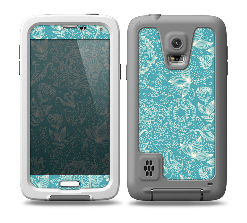 The Intricate Teal Floral Pattern Skin for the Samsung Galaxy S5 frē LifeProof Case