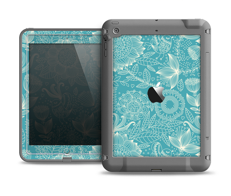 The Intricate Teal Floral Pattern Apple iPad Air LifeProof Fre Case Skin Set