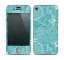 The Intricate Teal Floral Pattern Skin for the Apple iPhone 4-4s