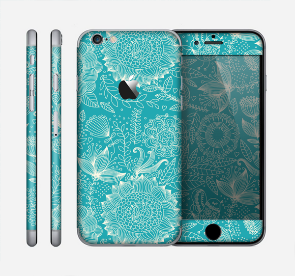 The Intricate Teal Floral Pattern Skin for the Apple iPhone 6