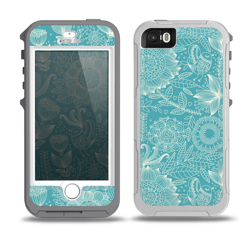 The Intricate Teal Floral Pattern Skin for the iPhone 5-5s OtterBox Preserver WaterProof Case