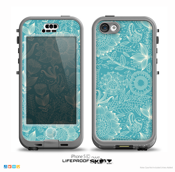 The Intricate Teal Floral Pattern Skin for the iPhone 5c nüüd LifeProof Case