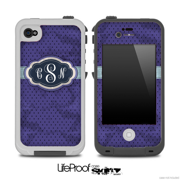 The Inverted Blue Vintage Polka Dotted Custom Monogram Skin for the iPhone 4 or 5 LifeProof Case