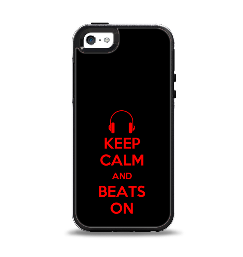 The Keep Calm & Beats On Red Apple iPhone 5-5s Otterbox Symmetry Case Skin Set