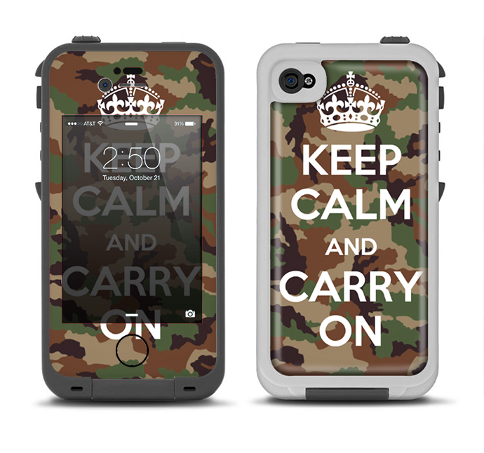 The Keep Calm & Carry On Camouflage Apple iPhone 4-4s LifeProof Fre Case Skin Set
