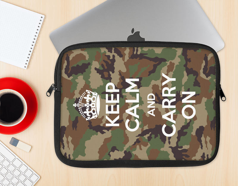 The Keep Calm & Carry On Camouflage Ink-Fuzed NeoPrene MacBook Laptop Sleeve