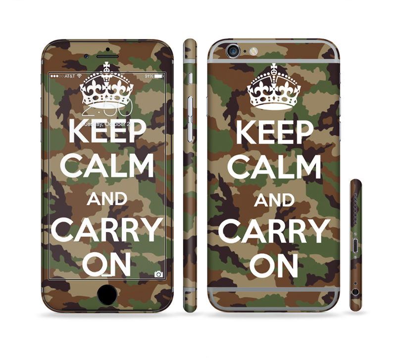 The Keep Calm & Carry On Camouflage Sectioned Skin Series for the Apple iPhone 6s Plus