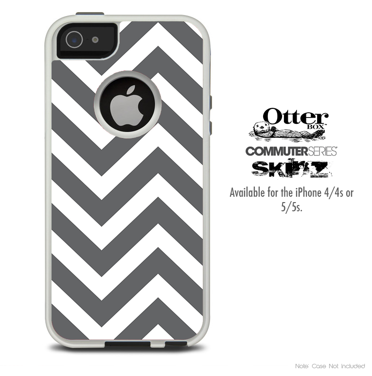 The Large Sharp Gray Chevron Skin For The iPhone 4-4s or 5-5s Otterbox Commuter Case