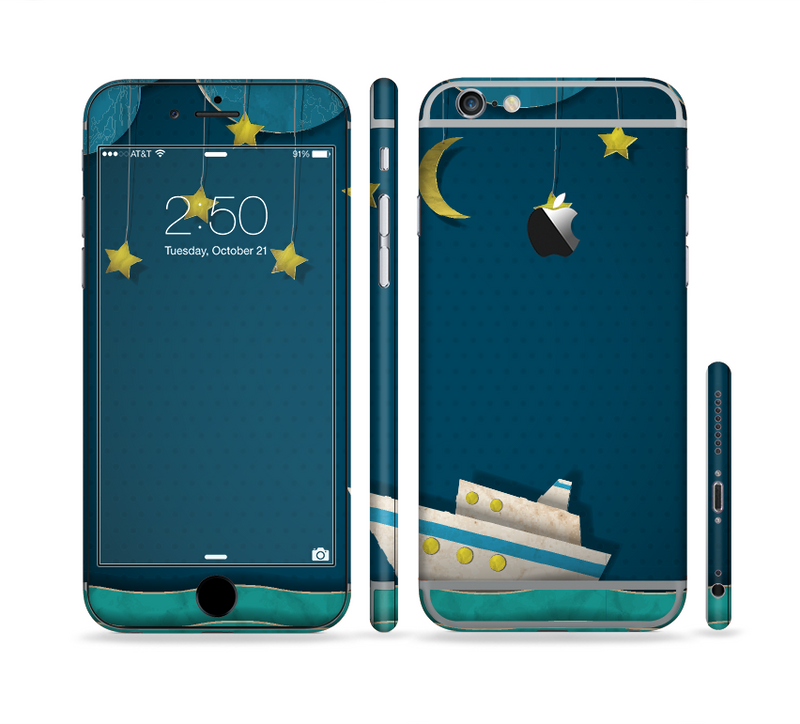 The Layered Paper Night Ship with Gold Stars Sectioned Skin Series for the Apple iPhone 6 Plus