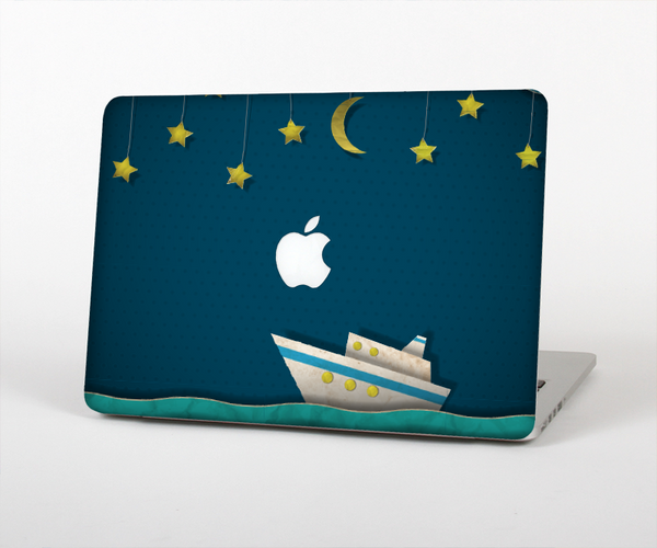 The Layered Paper Night Ship with Gold Stars Skin Set for the Apple MacBook Air 13"