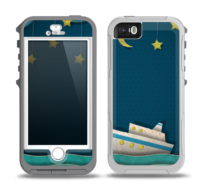 The Layered Paper Night Ship with Gold Stars Skin for the iPhone 5-5s OtterBox Preserver WaterProof Case