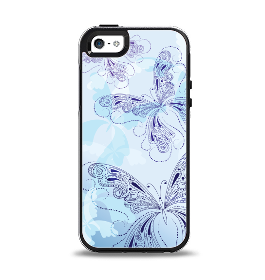 The Light Blue Butterfly Outline Apple iPhone 5-5s Otterbox Symmetry Case Skin Set