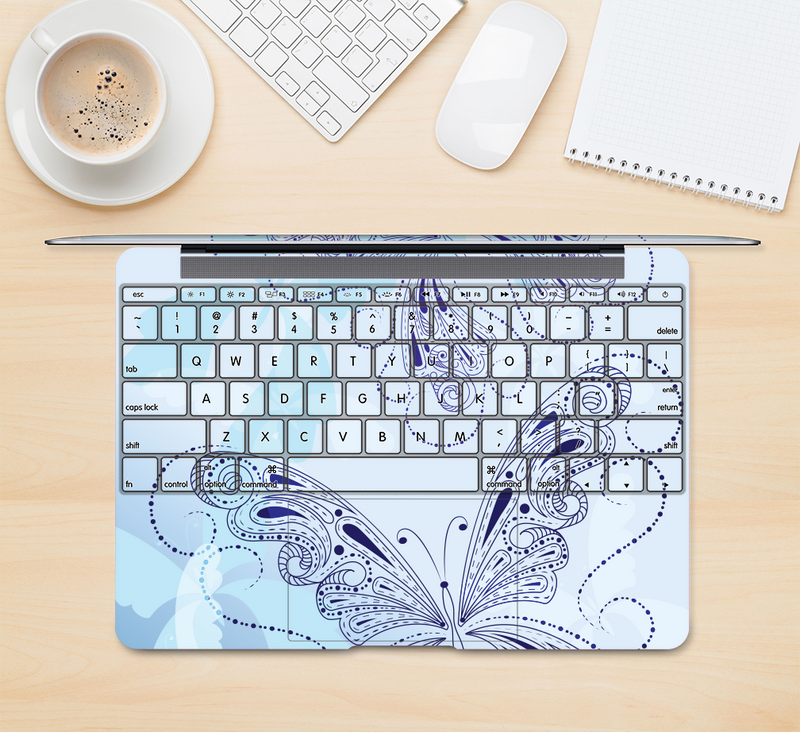 The Light Blue Butterfly Outline Skin Kit for the 12" Apple MacBook (A1534)