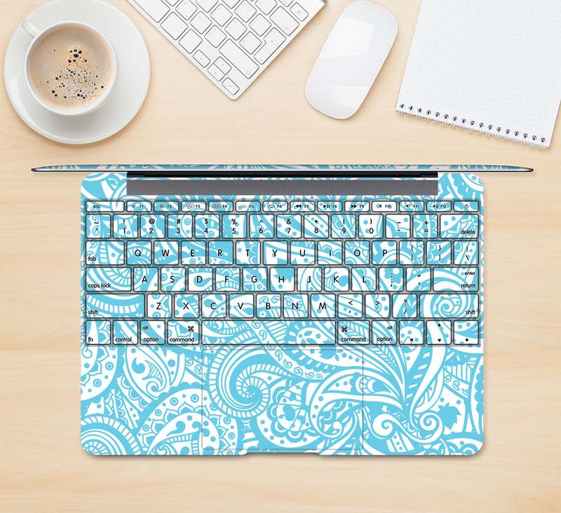 The Light Blue Paisley Floral Pattern V3 Skin Kit for the 12" Apple MacBook (A1534)