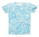 The Light Blue Paisley Floral ink-Fuzed Unisex All Over Full-Printed Fitted Tee Shirt