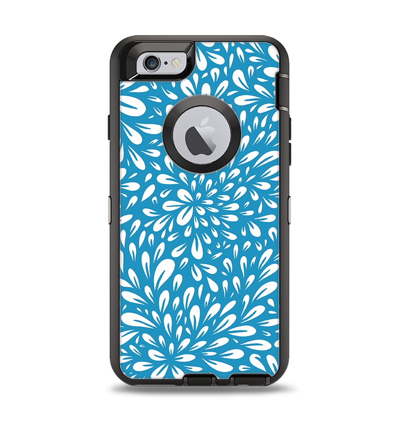 The Light Blue & White Floral Sprout Apple iPhone 6 Otterbox Defender Case Skin Set