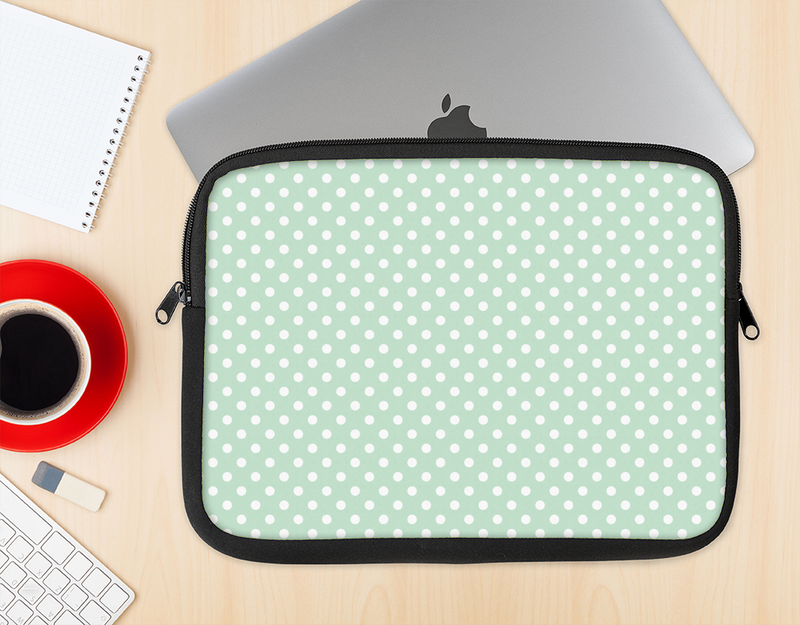 The Light Green with White Polkadots Ink-Fuzed NeoPrene MacBook Laptop Sleeve