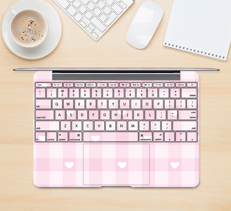 The Light Pink Heart Plaid Skin Kit for the 12" Apple MacBook (A1534)