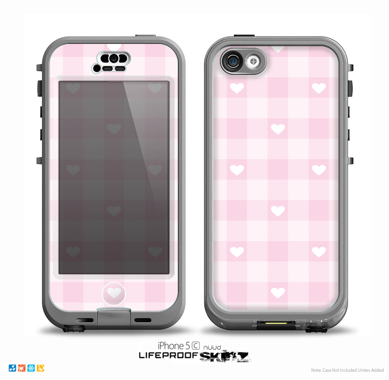 The Light Pink Heart Plaid Skin for the iPhone 5c nüüd LifeProof Case