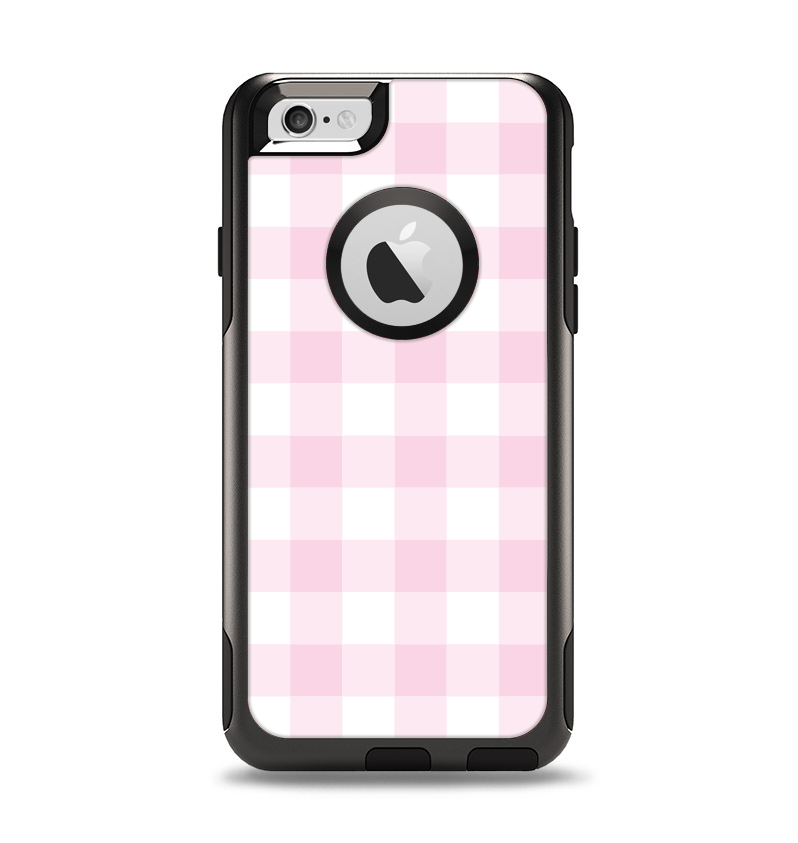 The Light Pink and White Plaid Pattern Apple iPhone 6 Otterbox Commuter Case Skin Set