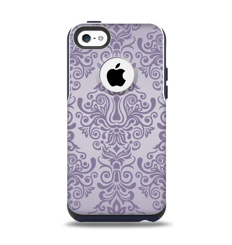 The Light Purple Damask Floral Pattern Apple iPhone 5c Otterbox Commuter Case Skin Set