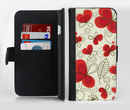The Light Tan With Red Accented Flower Petals Ink-Fuzed Leather Folding Wallet Credit-Card Case for the Apple iPhone 6/6s, 6/6s Plus, 5/5s and 5c
