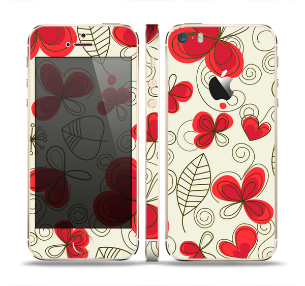 The Light Tan With Red Accented Flower Petals Skin Set for the Apple iPhone 5s