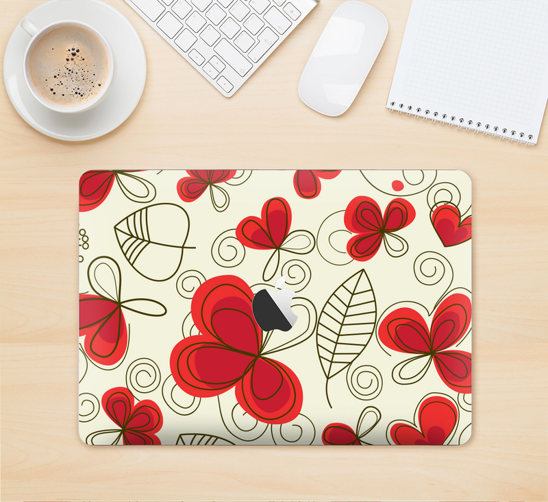 The Light Tan With Red Accented Flower Petals Skin Kit for the 12" Apple MacBook (A1534)