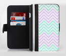 The Light Teal & Purple Sharp Chevron Ink-Fuzed Leather Folding Wallet Credit-Card Case for the Apple iPhone 6/6s, 6/6s Plus, 5/5s and 5c