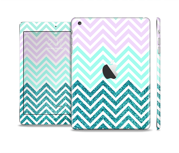 The Light Teal & Purple Sharp Glitter Print Chevron Skin Set for the Apple iPad Mini 4