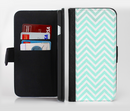 The Light Teal & White Sharp Chevron Ink-Fuzed Leather Folding Wallet Credit-Card Case for the Apple iPhone 6/6s, 6/6s Plus, 5/5s and 5c