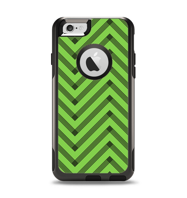 The Lime Green Black Sketch Chevron Apple iPhone 6 Otterbox Commuter Case Skin Set