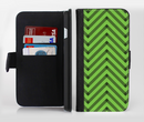 The Lime Green Black Sketch Chevron Ink-Fuzed Leather Folding Wallet Credit-Card Case for the Apple iPhone 6/6s, 6/6s Plus, 5/5s and 5c