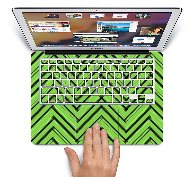 The Lime Green Black Sketch Chevron Skin Set for the Apple MacBook Pro 15" with Retina Display
