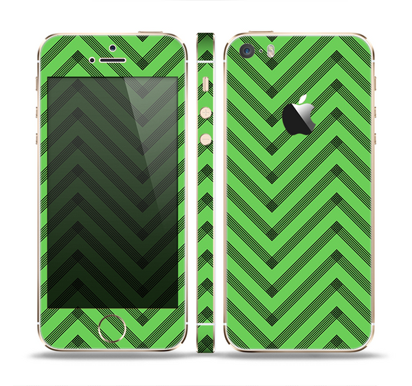 The Lime Green Black Sketch Chevron Skin Set for the Apple iPhone 5s