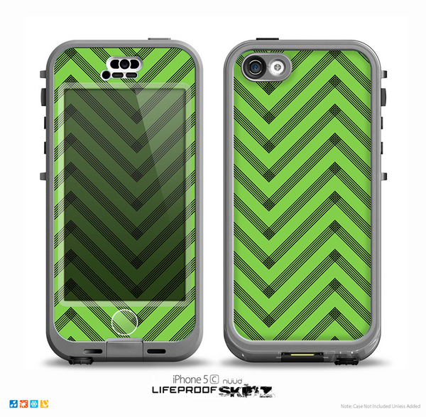 The Lime Green Black Sketch Chevron Skin for the iPhone 5c nüüd LifeProof Case
