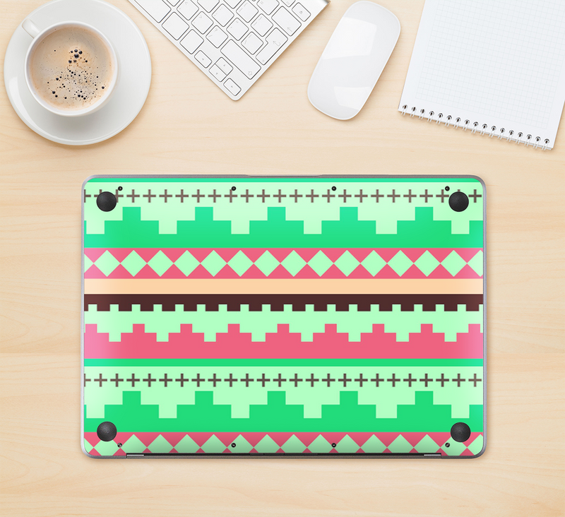 The Lime Green & Coral Tribal Ethic Geometric Pattern Skin Kit for the 12" Apple MacBook (A1534)