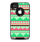 The Lime Green & Coral Tribal Ethic Geometric Pattern Skin for the iPhone 4-4s OtterBox Commuter Case