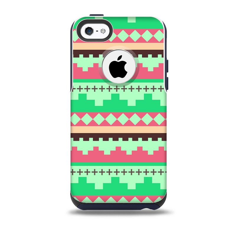 The Lime Green & Coral Tribal Ethic Geometric Pattern Skin for the iPhone 5c OtterBox Commuter Case