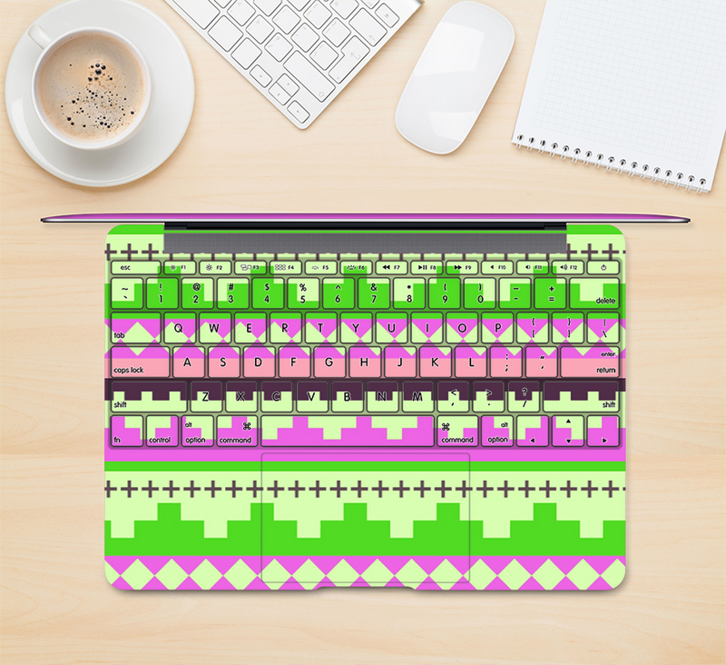 The Lime Green & Pink Tribal Ethic Geometric Pattern Skin Kit for the 12" Apple MacBook (A1534)