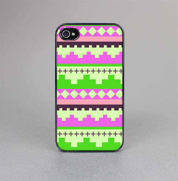 The Lime Green & Pink Tribal Ethic Geometric Pattern Skin-Sert for the Apple iPhone 4-4s Skin-Sert Case