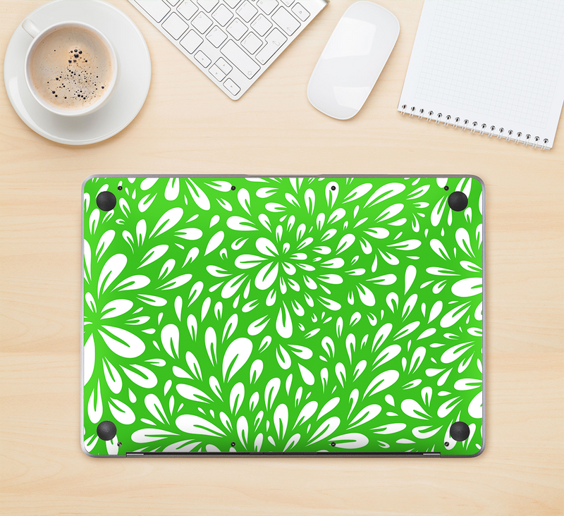 The Lime Green & White Floral Sprout Skin Kit for the 12" Apple MacBook (A1534)