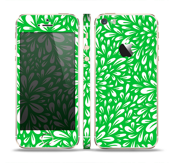 The Lime Green & White Floral Sprout Skin Set for the Apple iPhone 5s