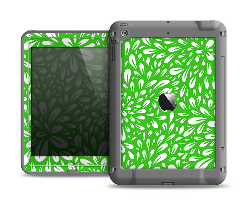 The Lime Green & White Floral Sprout Apple iPad Air LifeProof Fre Case Skin Set
