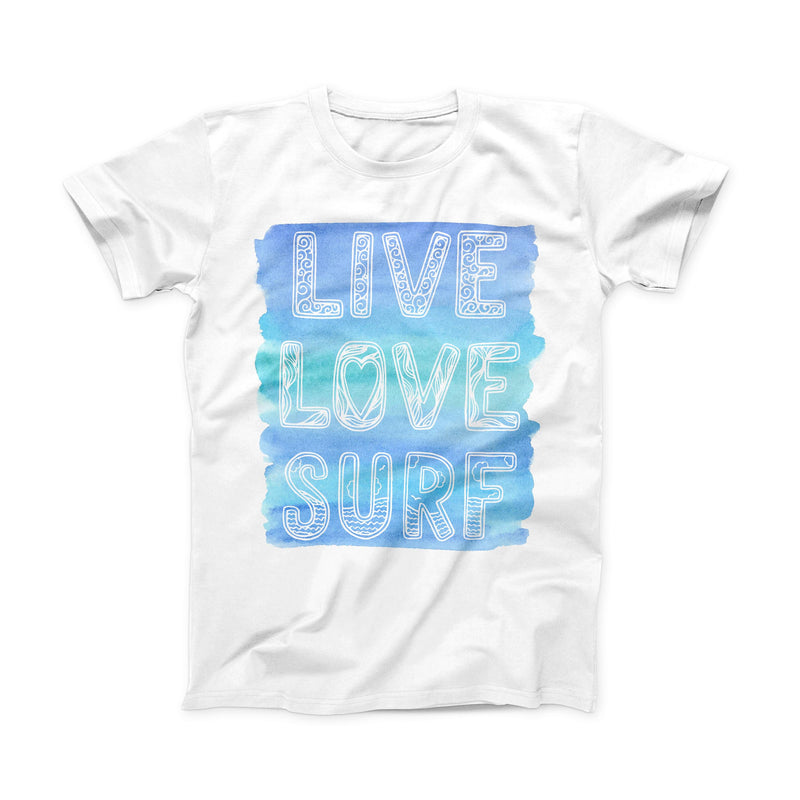 The Live Love Surf ink-Fuzed Front Spot Graphic Unisex Soft-Fitted Tee Shirt