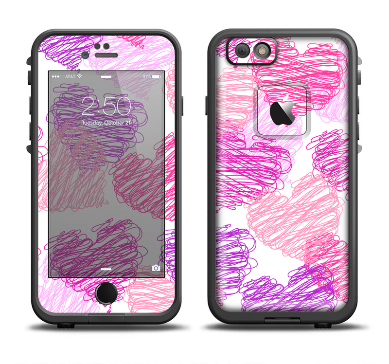 The Loopy Pink and Purple Hearts Apple iPhone 6/6s Plus LifeProof Fre Case Skin Set
